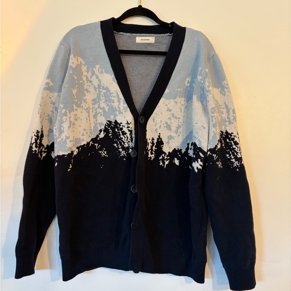 100% Cotton Grandpa Sweater Cardigan Mountain Printed Size Large